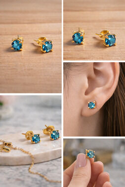 Stainless Steel Blue Stone Stud Earrings – New